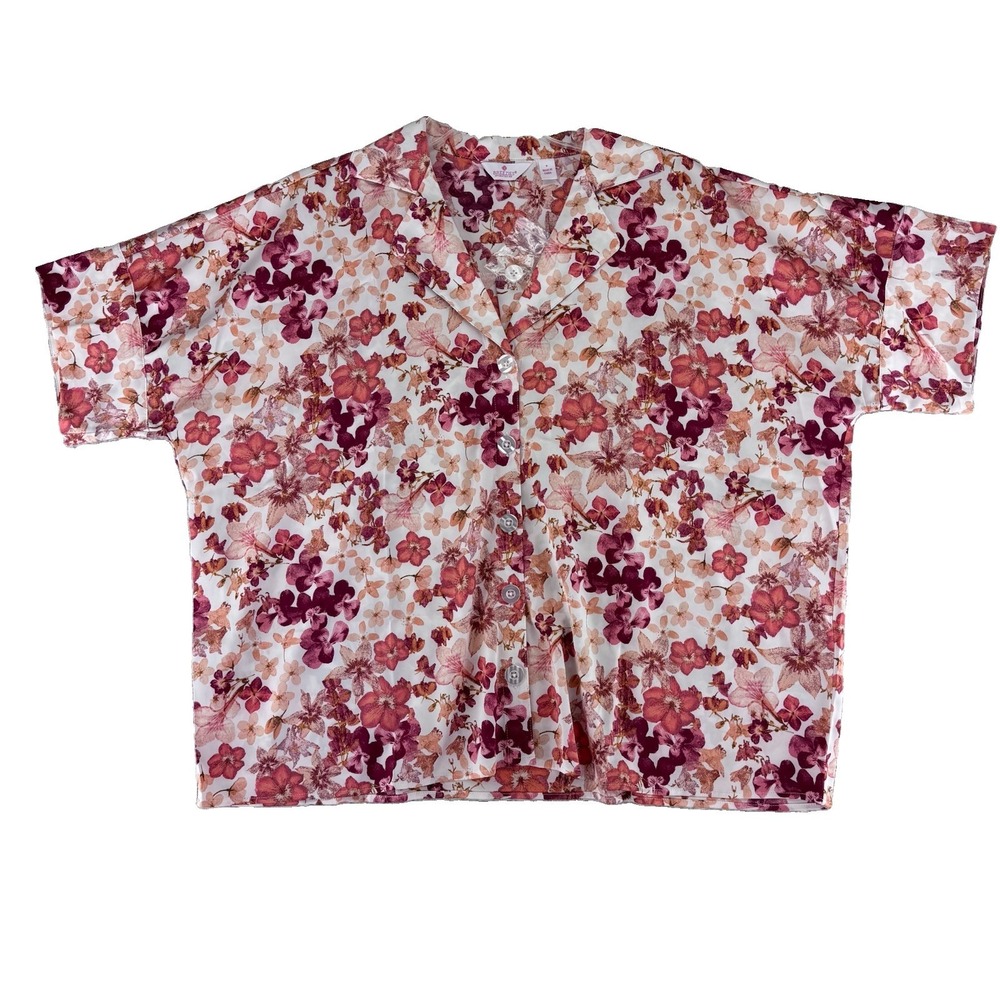 Breezies Lounge All Over Floral Button Front Shirt Small Multi Color